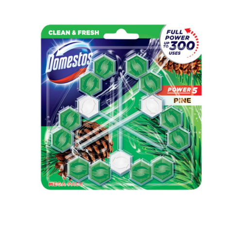 DOMESTOS Power 5 Kostka toaletowa Pine (3sztx55g).png